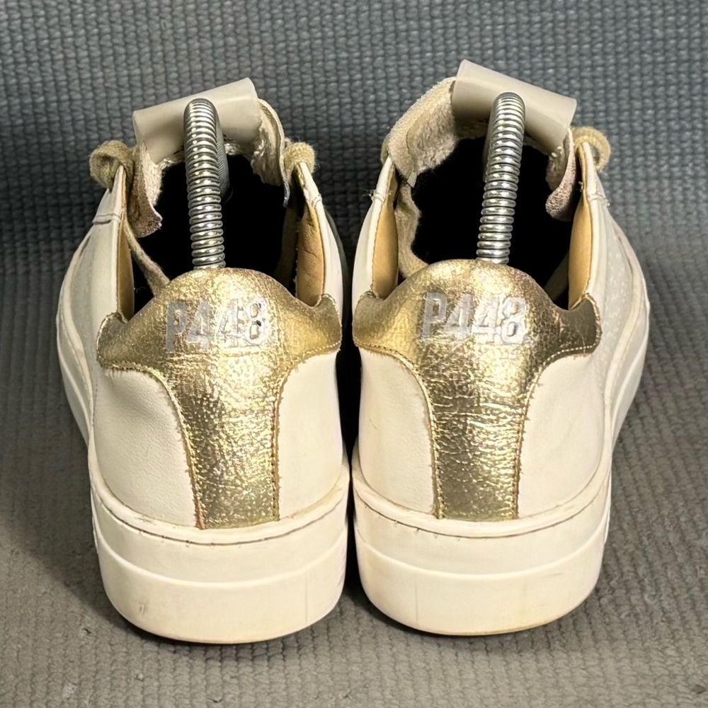 P448 White Sneakers with Metallic Gold Heel and Tongue - Picture 8 of 10